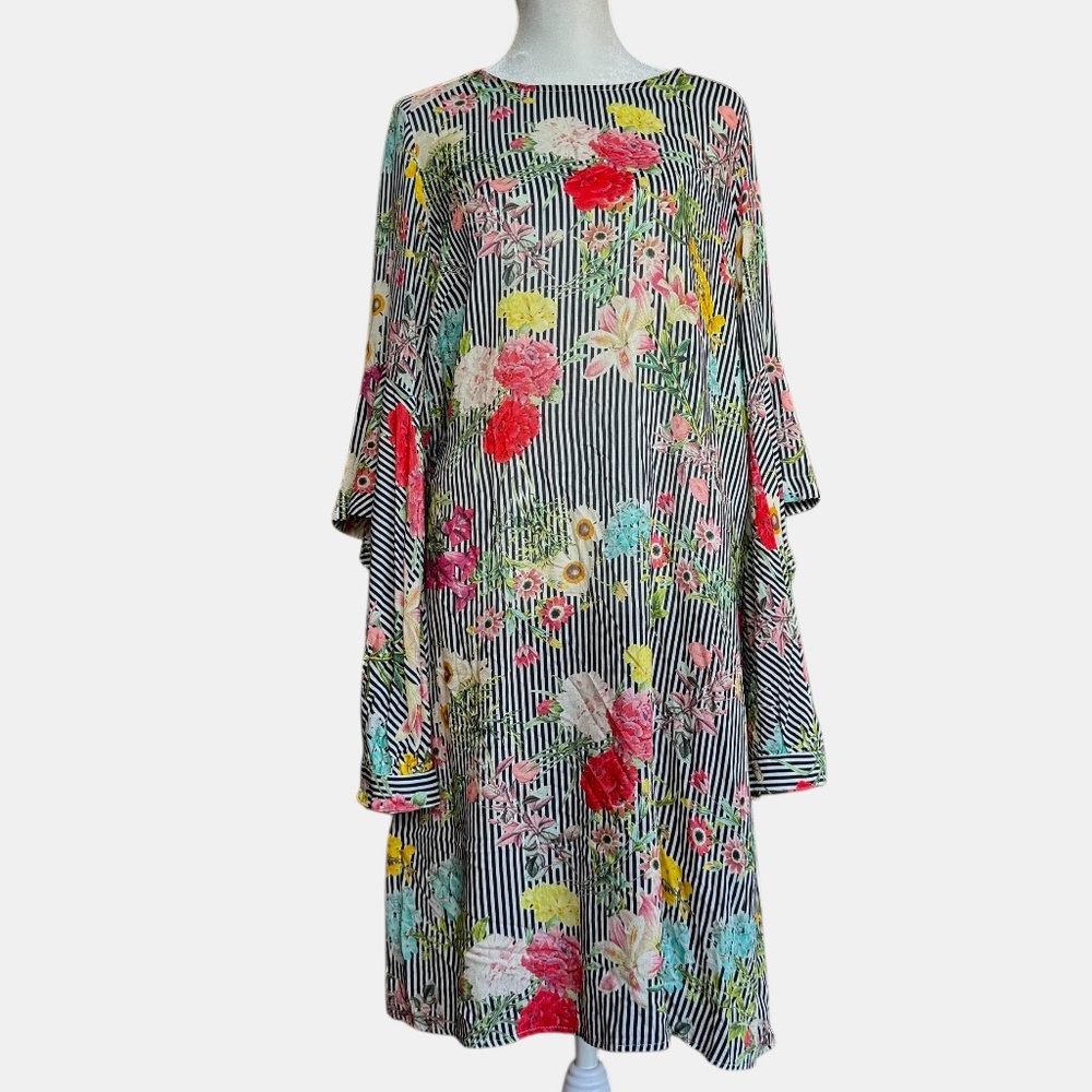 NWT Uncle Frank Black White Striped Floral Dress Sz S